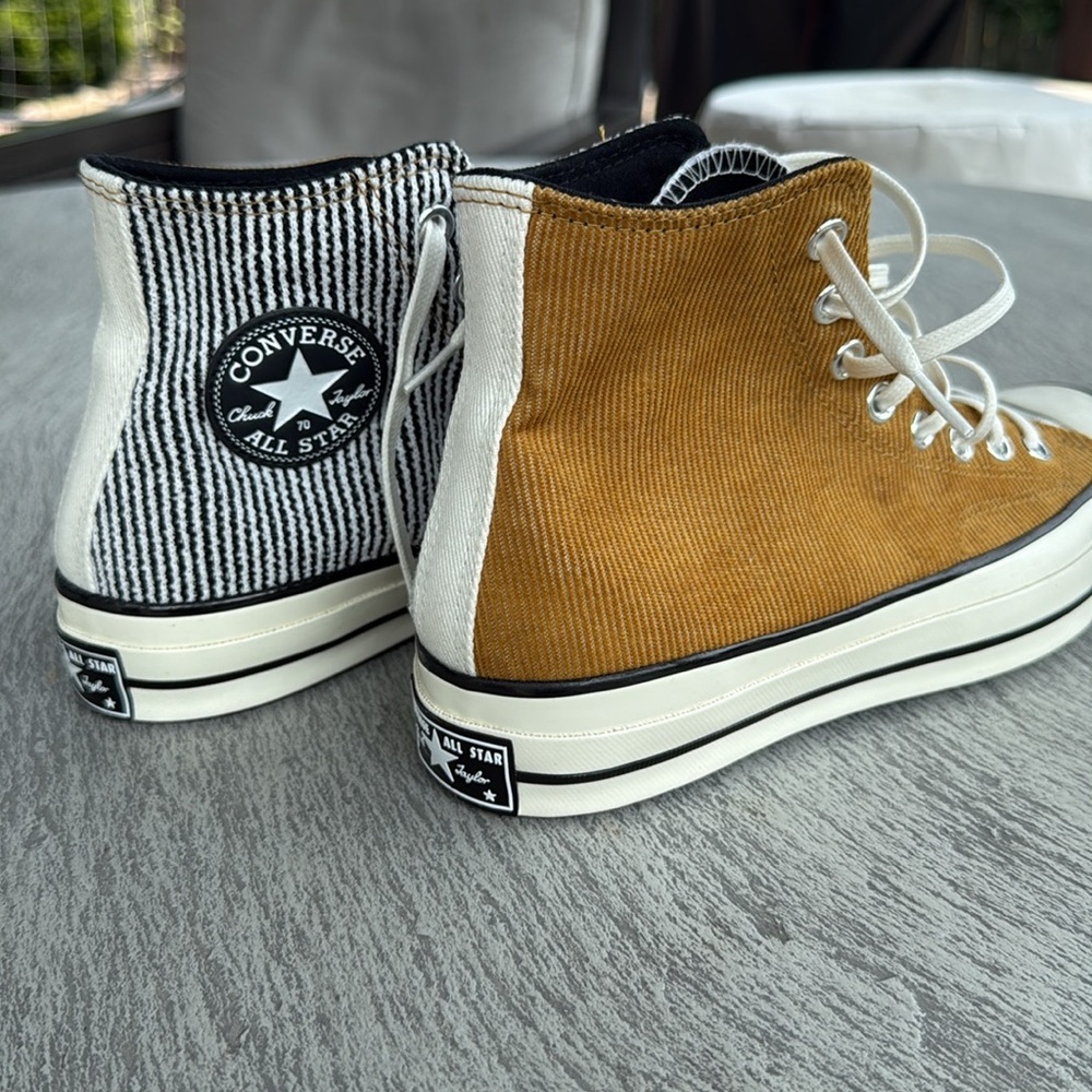 Converse Women's High-Top Sneakers in solid and stripe black, cream and brown - Picture 7 of 9